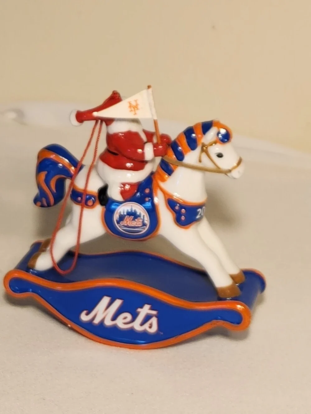 2007 Danbury Mint New York Mets Rocking Horse Santa Christmas Ornament In Box